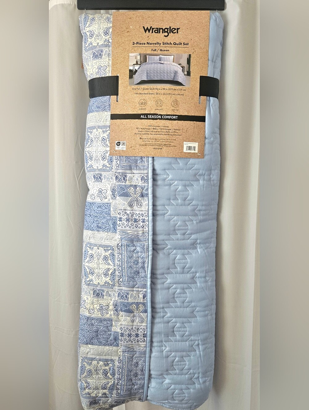 Wrangler 3-Piece Full/Queen Quilt Set | NWT | Reversible Blue Patchwork